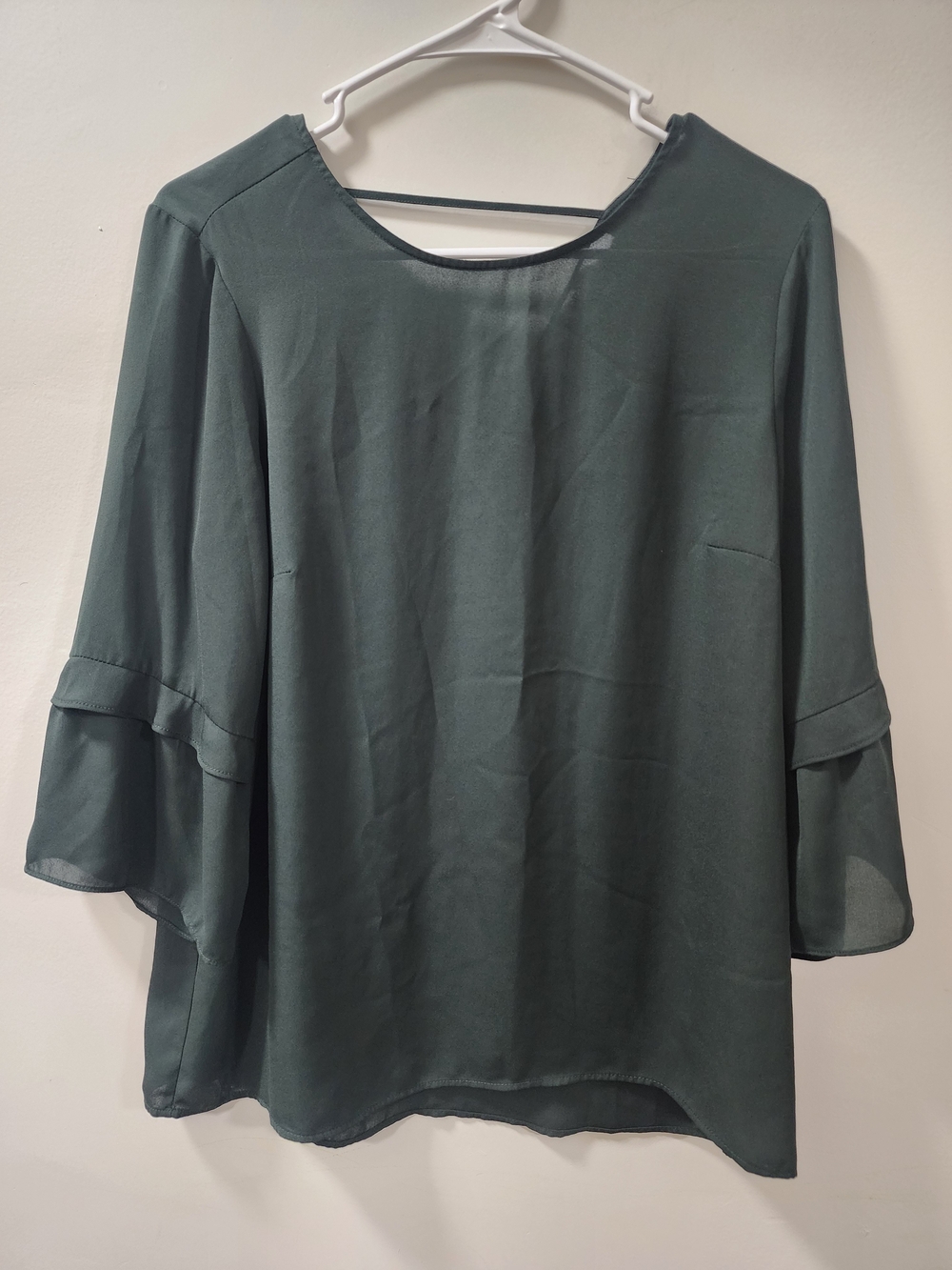 DR2 Forest Green Layered Bell-Sleeve Blouse with Strappy Back Size M